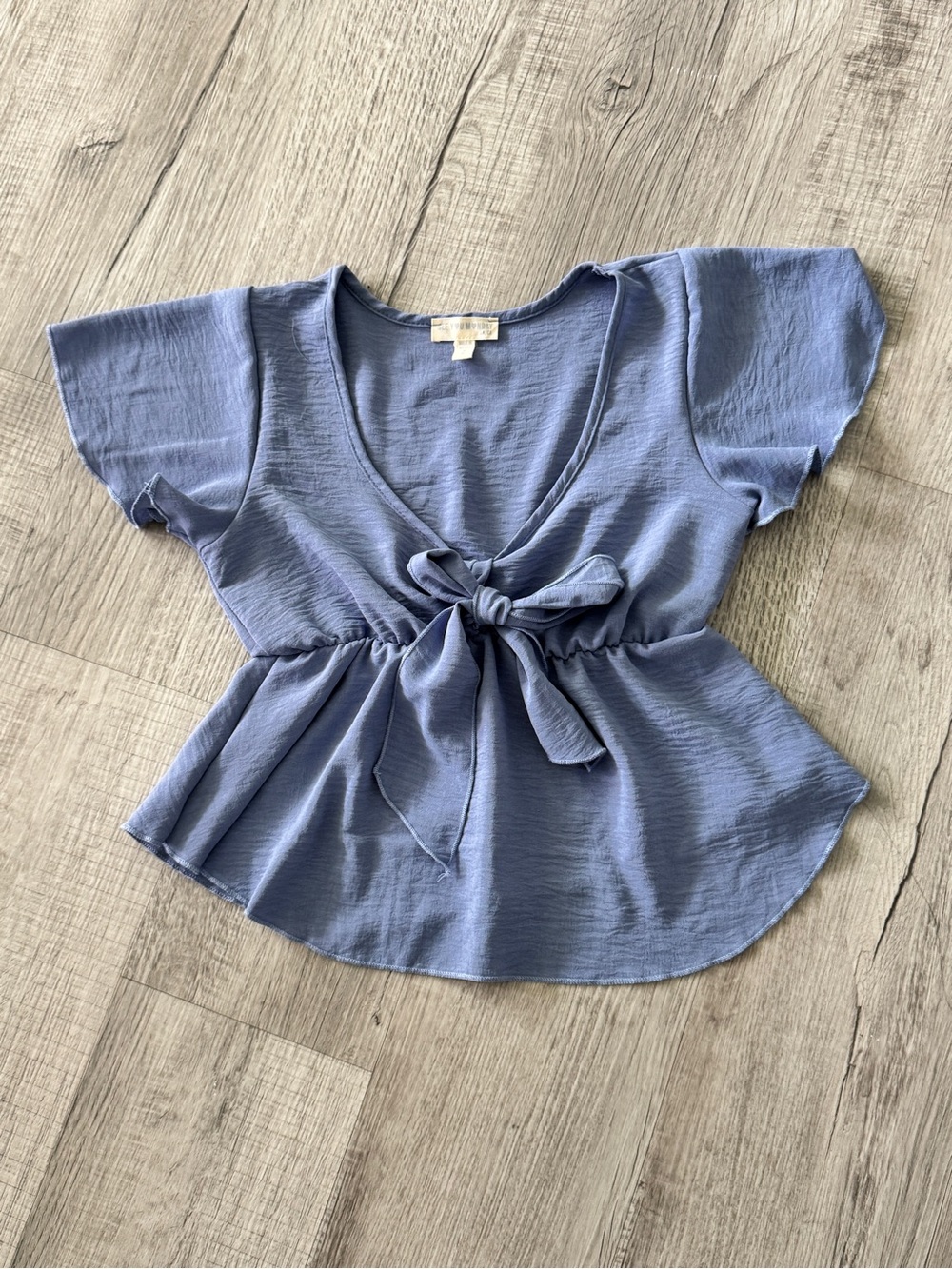 See You Monday Periwinkle Blue Tie-Front Peplum Top - Size S 009